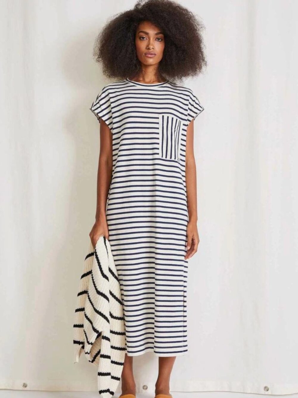 Apiece Apart | Elodie Tank Dress in Navy/Cream Stripe - Picture 2 of 15